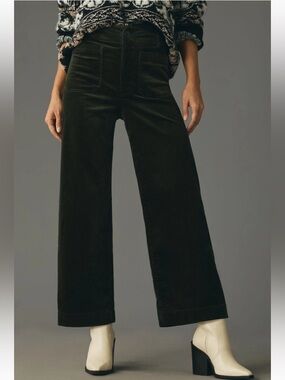 Anthropologie Green The Colette Cropped Wide-Leg Corduroy Pants by Maeve